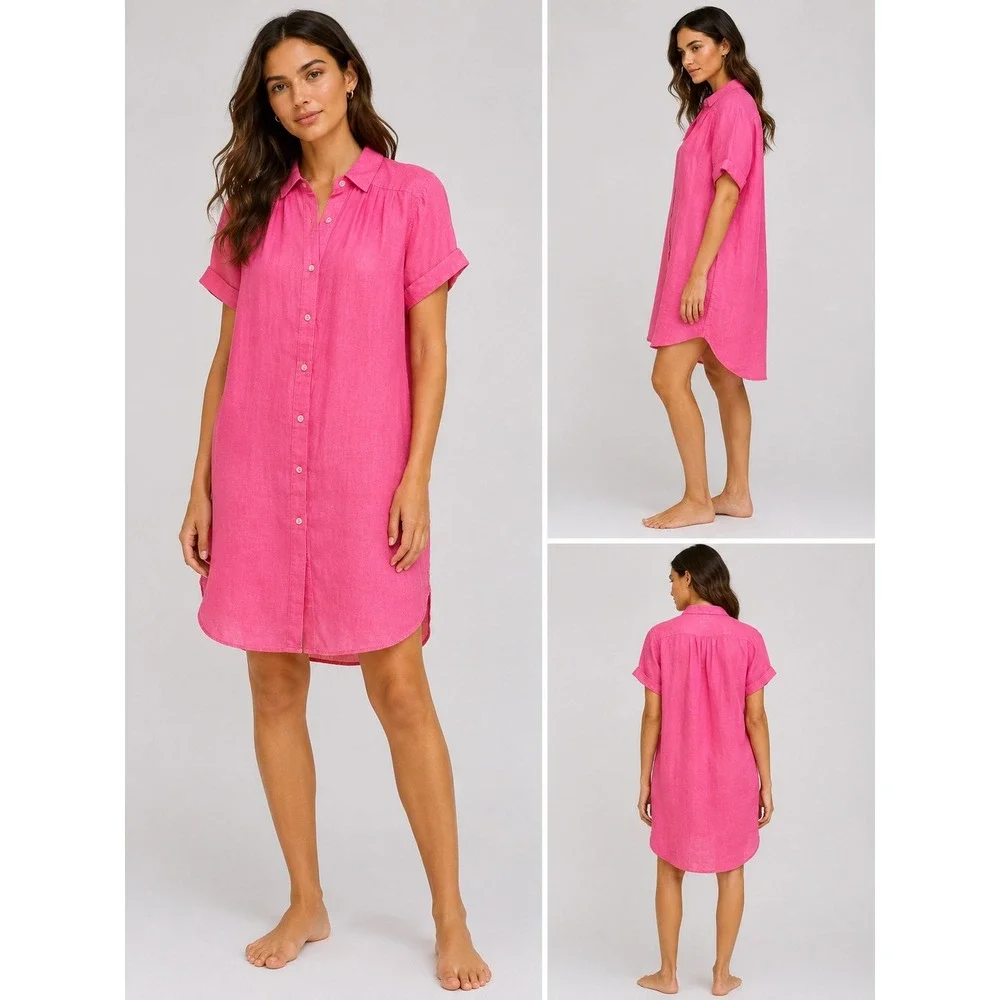 J.Crew Captain Linen Shirt Dress Pink Button Front Pockets Women's Medium